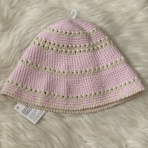 LULULEMON Cotton Crochet Bucket Hat in Light Ivory/Pink Organza Sz S/M - Picture 3 of 4